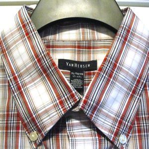 Van Heusen Men's Red Plaid Casual Button Down Shirt
